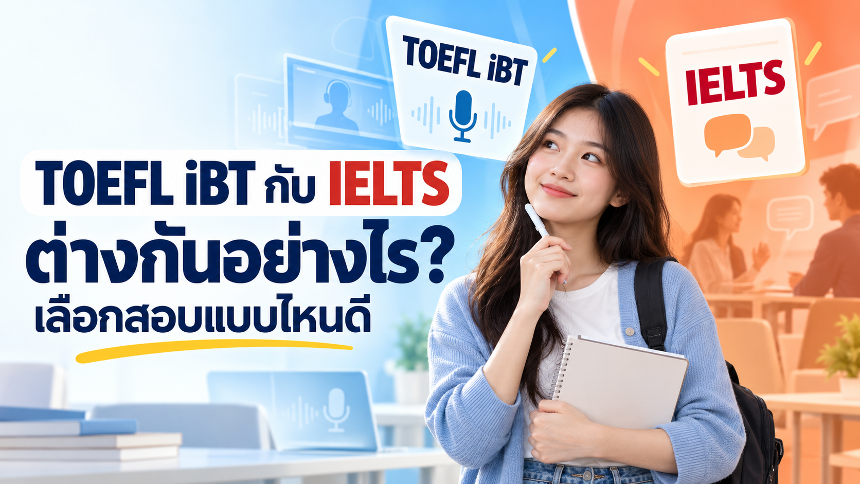 นักเรียนเปรียบเทียบข้อสอบ TOEFL iBT กับ IELTS เพื่อเลือกสอบเรียนต่อต่างประเทศ